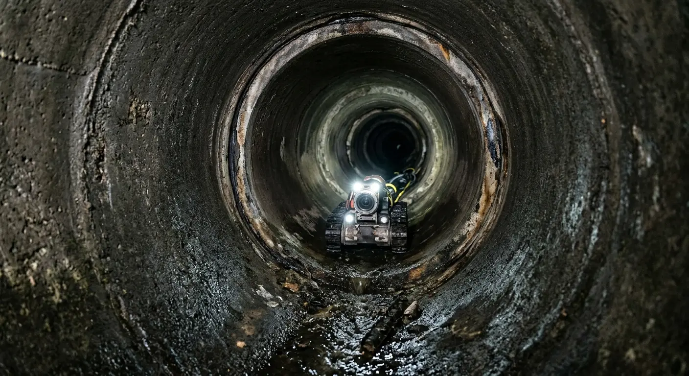 Robotic sewer camera inspecting pipe interior for Sewer Line Cleaning in Big Flats