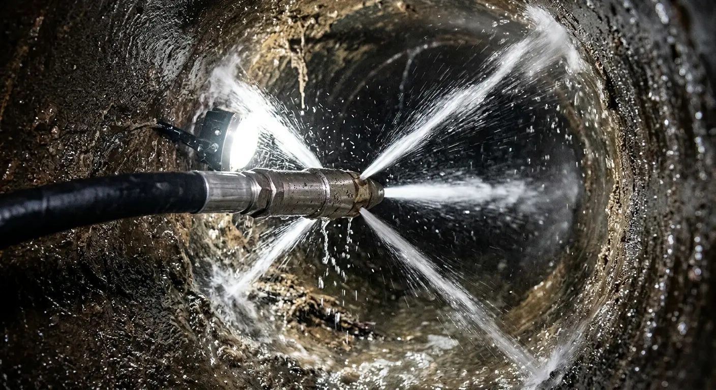 High-pressure hydro jetting nozzle cleaning sewer pipe for Trenchless Sewer Repair in Big Flats
